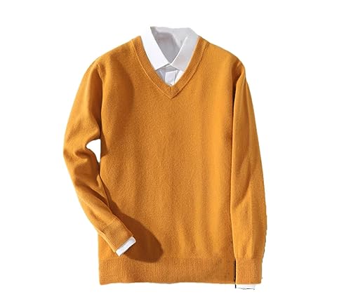Suvoiier Männer Kaschmir Pullover Männer Pullover Herbst Winter Warme Klassische V-Ausschnitt Pullover Männlich Jumper Jersey Männer Pullover Yellow L von Suvoiier