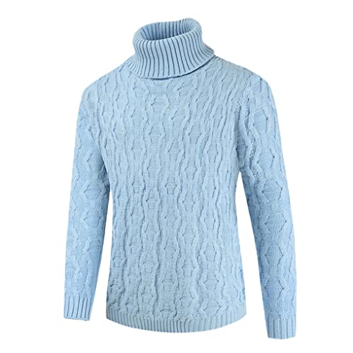 Suvoiier Rollkragenpullover Herren Casual Einfarbig Pullover Herren Winter Warm Strickpullover, hellblau, X-Large von Suvoiier