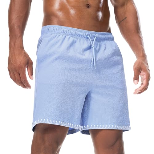 Suwangi Badehose Herren Badeshorts Schnelltrocknend Textur Wasserabweisend Strandhose Surf Shorts Schwimmhose Sporthose mit Meshfutter von Suwangi