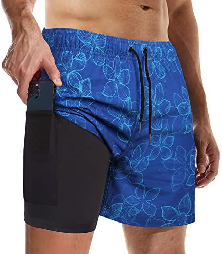 Suwangi Badehose für Herren Badeshorts mit Kompression Badeshorts 2 in 1 Atmungsaktiv Schnelltrocknend Badehose Männer Elastisch Verstellbar Surf Shorts von Suwangi