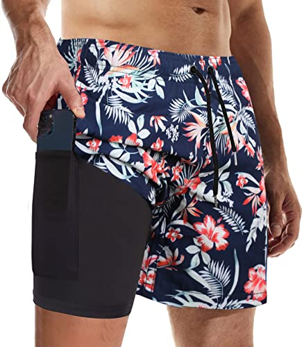 Suwangi Badehose für Herren Badeshorts mit Kompression Badeshorts 2 in 1 Atmungsaktiv Schnelltrocknend Badehose Männer Elastisch Verstellbar Surf Shorts von Suwangi