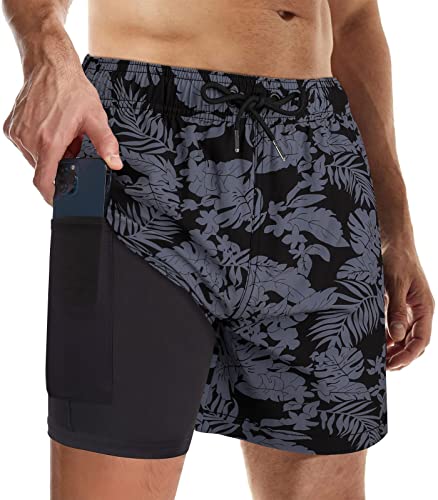 Suwangi Badehose für Herren Badeshorts mit Kompression Badeshorts 2 in 1 Atmungsaktiv Schnelltrocknend Badehose Männer Elastisch Verstellbar Surf Shorts von Suwangi