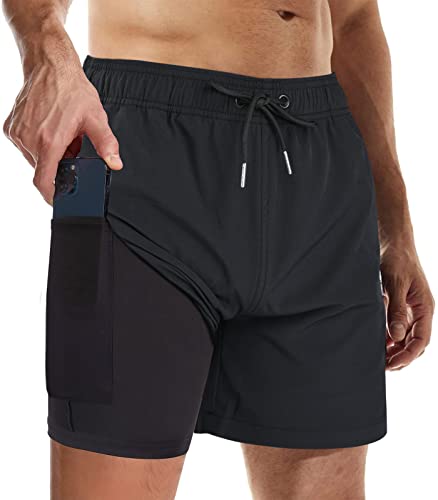 Suwangi Badehose für Herren Badeshorts mit Kompression Badeshorts 2 in 1 Atmungsaktiv Schnelltrocknend Badehose Männer Elastisch Verstellbar Surf Shorts von Suwangi