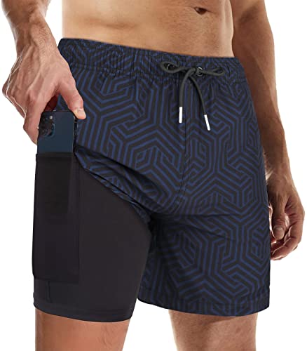 Suwangi Badehose für Herren Badeshorts mit Kompression Badeshorts 2 in 1 Atmungsaktiv Schnelltrocknend Badehose Männer Elastisch Verstellbar Surf Shorts von Suwangi