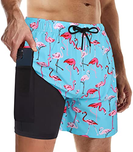 Suwangi Badehose für Herren Badeshorts mit Kompression Badeshorts 2 in 1 Atmungsaktiv Schnelltrocknend Badehose Männer Elastisch Verstellbar Surf Shorts von Suwangi