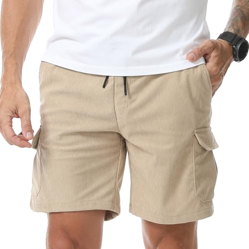 Suwangi Corduroy Cargo Kurze Hosen Herren Shorts Bermuda Sommer Cargohose Freizeitshorts mit 5 Taschen von Suwangi