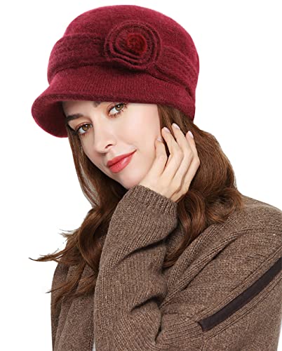 Suwangi Damen Schirmmütze Beanie Warme Ballonmütze Barett Visor Baskenmütze Winter Mütze von Suwangi