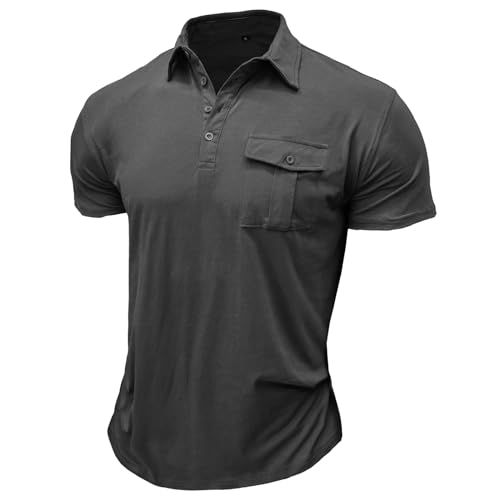 Suwangi Herren 4 Knopfleiste Poloshirt Arbeit Poloshirts Kurzarm Sommer Freizeit T-Shirt Polohemd mit Knopf Brusttasche von Suwangi