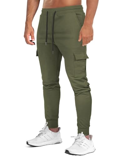 Suwangi Herren Cargo Hose Jogginghose Sporthose Trainingshose Slim Fit Baumwolle Jogger Hose Freizeit mit Taschen von Suwangi