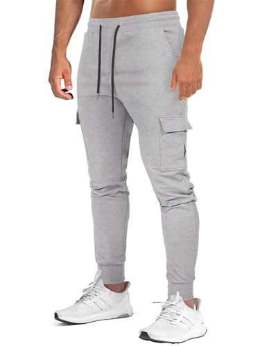 Suwangi Herren Cargo Hose Jogginghose Sporthose Trainingshose Slim Fit Baumwolle Jogger Hose Freizeit mit Taschen von Suwangi