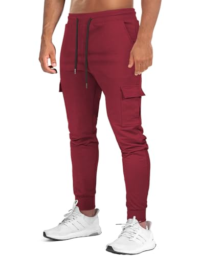 Suwangi Herren Cargo Hose Jogginghose Sporthose Trainingshose Slim Fit Baumwolle Jogger Jogginghose Freizeit mit Taschen von Suwangi