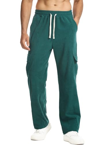 Suwangi Herren Cordhose Cargohose Cordgewebe Gerades Bein Freizeithose Elastische Taille mit Kordelzug mit Cargo Taschen von Suwangi
