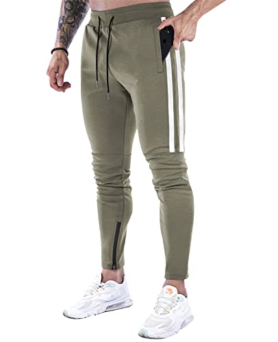 Suwangi Herren Jogginghose Sporthose Baumwolle Fitness Trainingshose Joggers Slim Fit Hose mit Reißverschluss Taschen von Suwangi