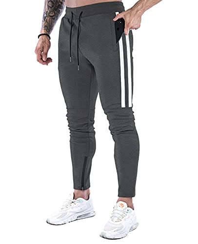 Suwangi Herren Jogginghose Sporthose Baumwolle Fitness Trainingshose Joggers Slim Fit Hose mit Reißverschluss Taschen von Suwangi