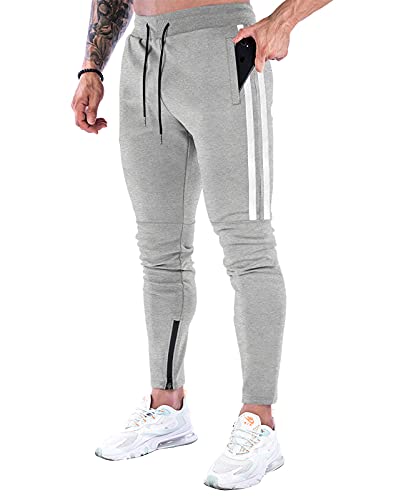 Suwangi Herren Jogginghose Sporthose Baumwolle Fitness Trainingshose Joggers Slim Fit Hose mit Reißverschluss Taschen von Suwangi