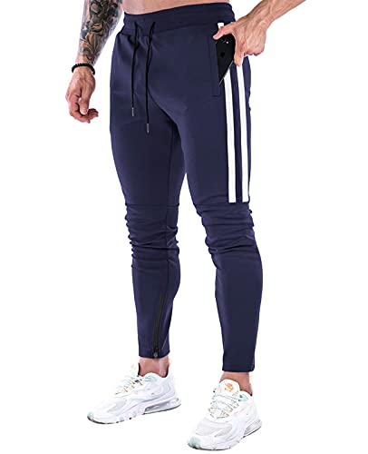 Suwangi Herren Jogginghose Sporthose Baumwolle Fitness Trainingshose Joggers Slim Fit Hose mit Reißverschluss Taschen von Suwangi