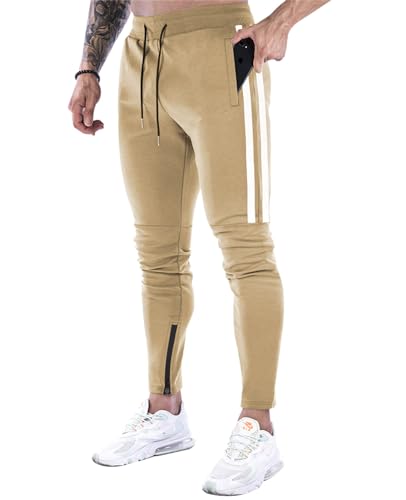 Suwangi Herren Jogginghose Sporthose Baumwolle Fitness Trainingshose Joggers Slim Fit Hose mit Reißverschluss Taschen von Suwangi