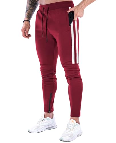 Suwangi Herren Jogginghose Sporthose Baumwolle Fitness Trainingshose Joggers Slim Fit Hose mit Reißverschluss Taschen von Suwangi