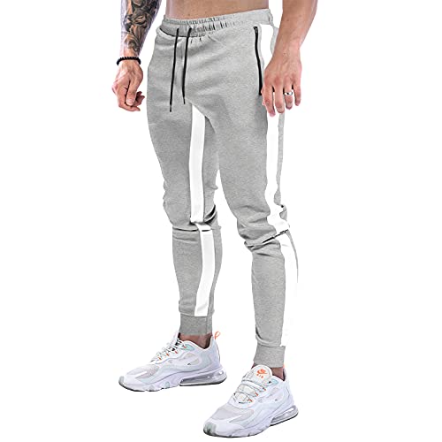 Suwangi Herren Jogginghose Sporthose Hose Streifendesign mit Reißverschluss Taschen von Suwangi