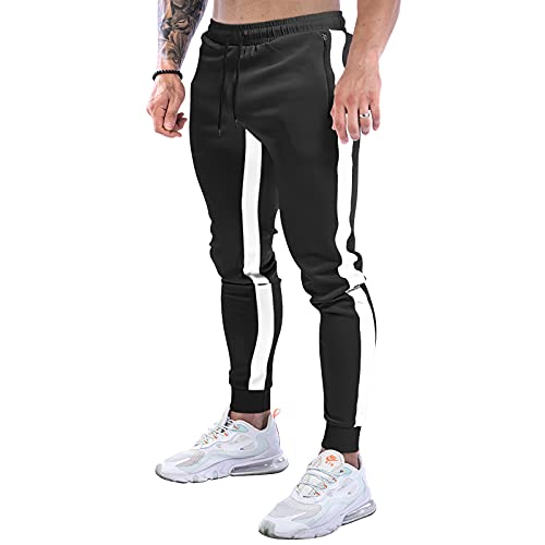 Suwangi Herren Jogginghose Sporthose Hose Streifendesign mit Reißverschluss Taschen von Suwangi