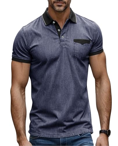 Suwangi Herren Kurzarm Poloshirts Freizeit Sommer Poloshirt-Kontrast Mode Polo Klassisches Retro mit Tasche von Suwangi