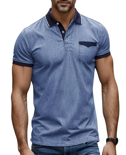 Suwangi Herren Kurzarm Poloshirts Freizeit Sommer Poloshirt-Kontrast Mode Polo Klassisches Retro mit Tasche von Suwangi