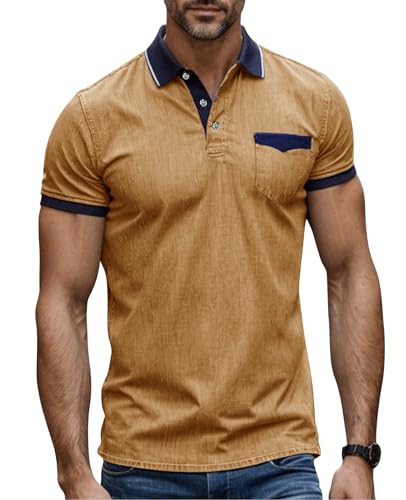 Suwangi Herren Kurzarm Poloshirts Freizeit Sommer Poloshirt-Kontrast Mode Polo Klassisches Retro mit Tasche von Suwangi