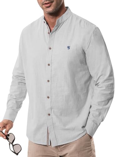 Suwangi Herren Langarmhemd Stehkragen Langarm Hemd Button-Down Freizeithemden Baumwolle Regular Fit Shirts von Suwangi