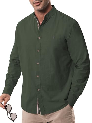 Suwangi Herren Langarmhemd Stehkragen Langarm Hemd Button-Down Freizeithemden Baumwolle Regular Fit Shirts von Suwangi