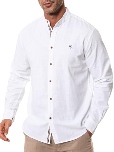 Suwangi Herren Langarmhemd Stehkragen Langarm Hemd Button-Down Freizeithemden Baumwolle Regular Fit Shirts von Suwangi