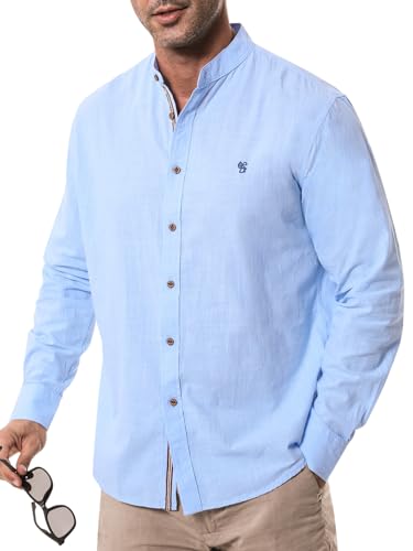Suwangi Herren Langarmhemd Stehkragen Langarm Hemd Button-Down Freizeithemden Baumwolle Regular Fit Shirts von Suwangi