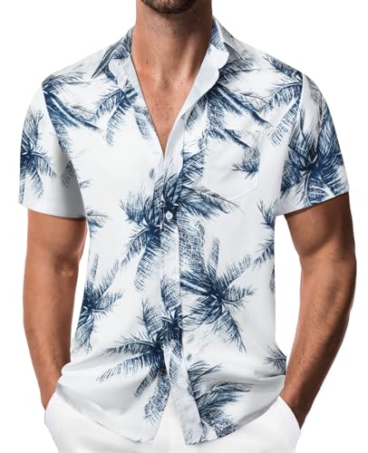 Suwangi Herren Sommerblattmuster Bequemes Hawaiihemd Leichtes Freizeithemd Vibrierendes Weiches Hemd Soft Atmungsaktiv Urlaub von Suwangi