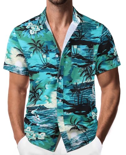 Suwangi Herren Sommerblattmuster Bequemes Hawaiihemd Leichtes Freizeithemd Vibrierendes Weiches Hemd Soft Atmungsaktiv Urlaub von Suwangi