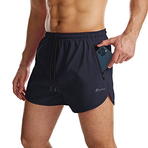 Suwangi Herren Sport Shorts Laufshorts Kurze Hose Schnell mit Innenslip Trocknend Sporthose mit Tasch Blau 2XL von Suwangi