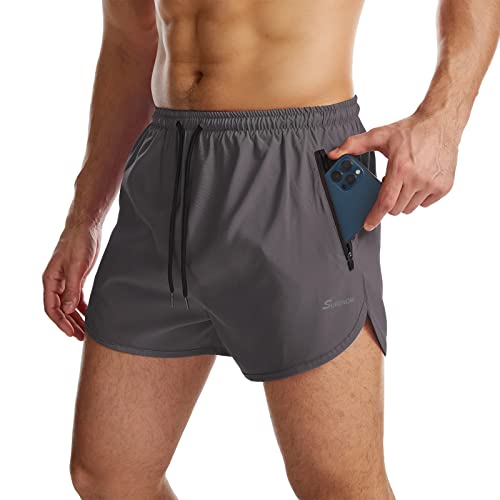 Suwangi Herren Sport Shorts Laufshorts Kurze Hose Schnell mit Innenslip Trocknend Sporthose mit Tasch Grau S von Suwangi