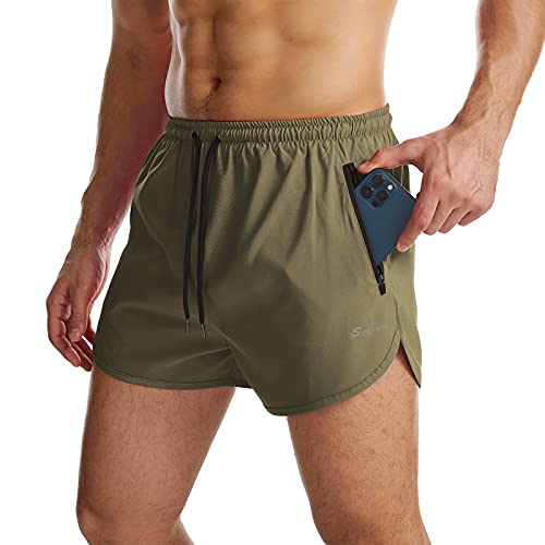 Suwangi Herren Sport Shorts Laufshorts Kurze Hose Schnell mit Innenslip Trocknend Sporthose mit Tasch Grün 2XL von Suwangi