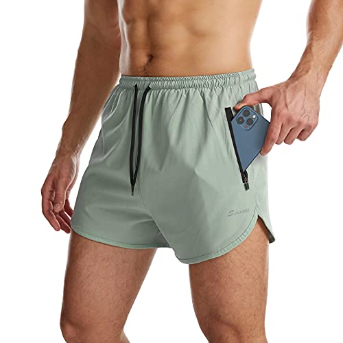 Suwangi Herren Sport Shorts Laufshorts Kurze Hose Schnell mit Innenslip Trocknend Sporthose mit Tasch Hellblau 2XL von Suwangi