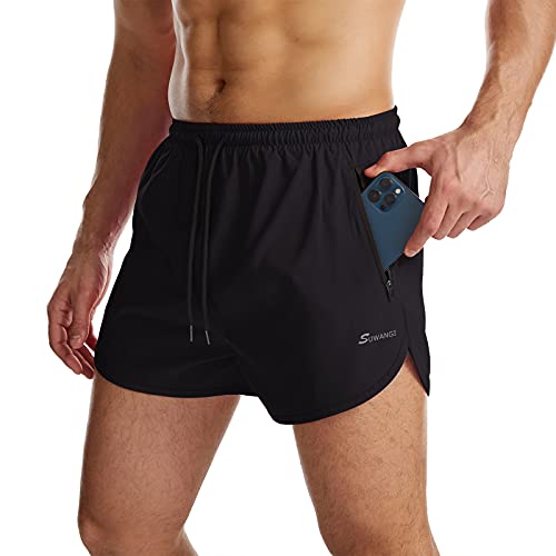 Suwangi Herren Sport Shorts Laufshorts Kurze Hose Schnell mit Innenslip Trocknend Sporthose mit Tasch Schwarz 2XL von Suwangi