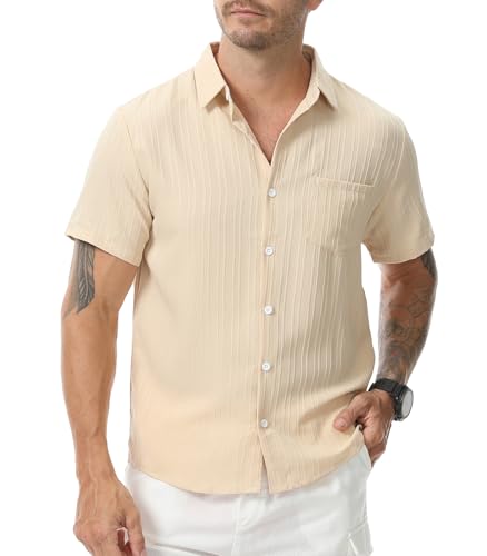 Suwangi Herren Textur Hemd Kurzarm Freizeithemd Sommer Kurzarmhemd Einfarbig Strand Shirt von Suwangi
