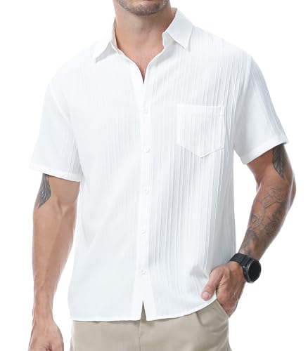 Suwangi Herren Textur Hemd Kurzarm Freizeithemd Sommer Kurzarmhemd Einfarbig Strand Shirt von Suwangi