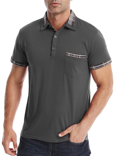 Suwangi Poloshirts Herren Kurzarm Männer Moden Kontrastfarbe Polo Hemd T-Shirt Sommer mit Tasche von Suwangi