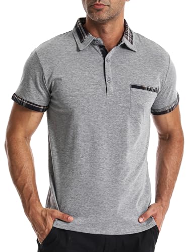 Suwangi Poloshirts Herren Kurzarm Männer Moden Kontrastfarbe Polo Hemd T-Shirt Sommer mit Tasche von Suwangi