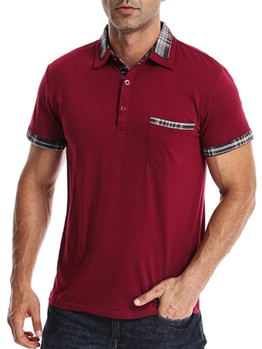 Suwangi Poloshirts Herren Kurzarm Männer Moden Kontrastfarbe Polo Hemd T-Shirt Sommer mit Tasche von Suwangi