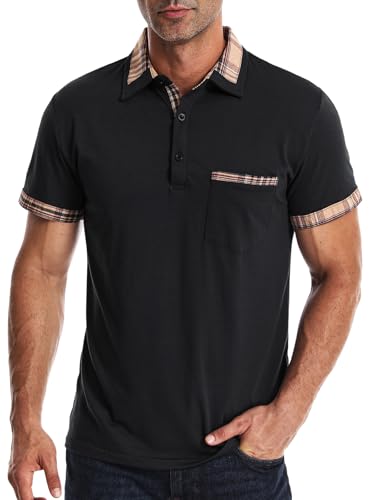 Suwangi Poloshirts Herren Kurzarm Männer Moden Kontrastfarbe Polo Hemd T-Shirt Sommer mit Tasche von Suwangi