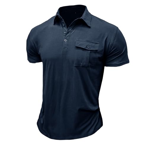 Suwangi Herren 4 Knopfleiste Poloshirt Arbeit Poloshirts Kurzarm Sommer Freizeit T-Shirt Polohemd mit Knopf Brusttasche von Suwangi