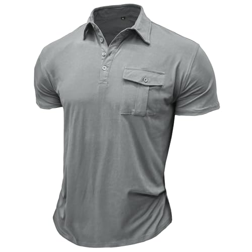 Suwangi Poloshirt mit Brusttasche Herren 4 Knopfleiste Arbeit Poloshirts Kurzarm Sommer Freizeit T-Shirt Polohemd von Suwangi