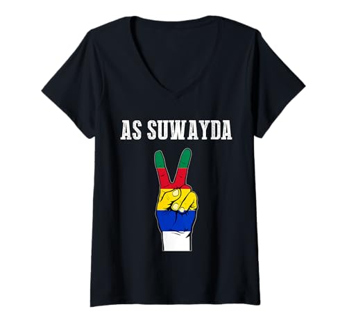 Damen Drusen, Syrien, Libanon, Suwayda, Drusenflagge, Drusenflagge. T-Shirt mit V-Ausschnitt von Suwayda,Druze star,Druze,Flag of Druze,Druze Flag.