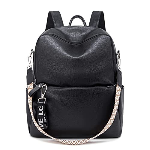 Suweir Rucksack Damen Klein - 2 in 1 Rucksacktasche Leder PU Schultertasche Schulrucksack Wasserdicht Lederrucksack Anti Diebstahl Tagesrucksack für Reisen, Arbeit, Schule (Schwarz) von Suweir