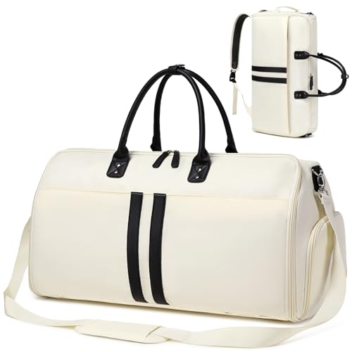 Suweir Kleidersack Reisetasche Anzugtasche für Herren Damen Anzugsack mit Schuhfach Nassfach Große Kapazität Carry On Garment Duffle Bag 3 in 1 Hängenden Faltbaren Koffer Anzug Reisetaschen (Beige) von Suweir