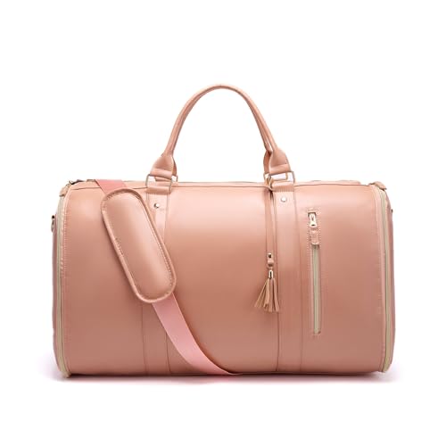 Suweir Kleidersack Reisetasche PU Leder Reise Handgepäck Kleidertasche für Damen Umwandelbarer Kleider Seesack mit Schuhbeutel 2 in 1 Hängekoffer Anzugtasche Business Travel Duffle Bag für Reisen von Suweir